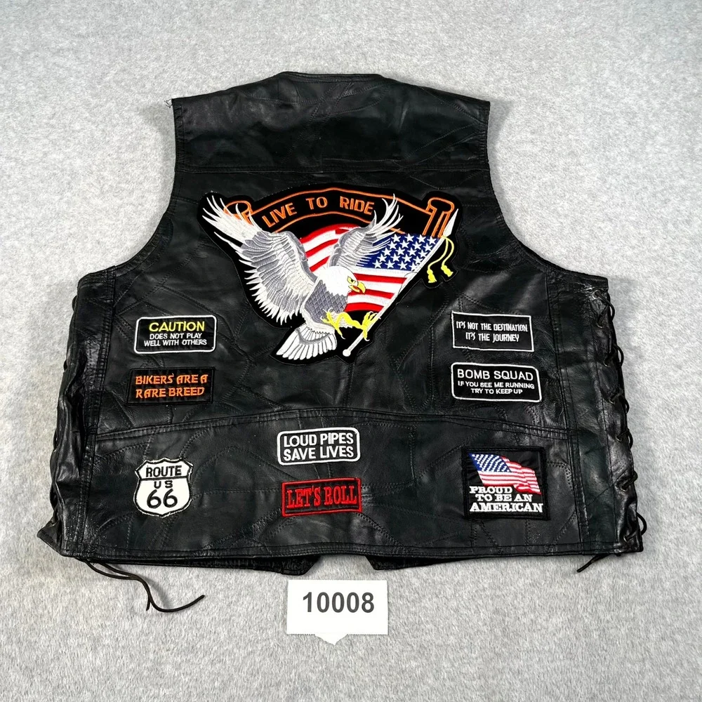 Diamond Plate Buffalo Leather Biker Vest Mens 4X Black Lined Button Front